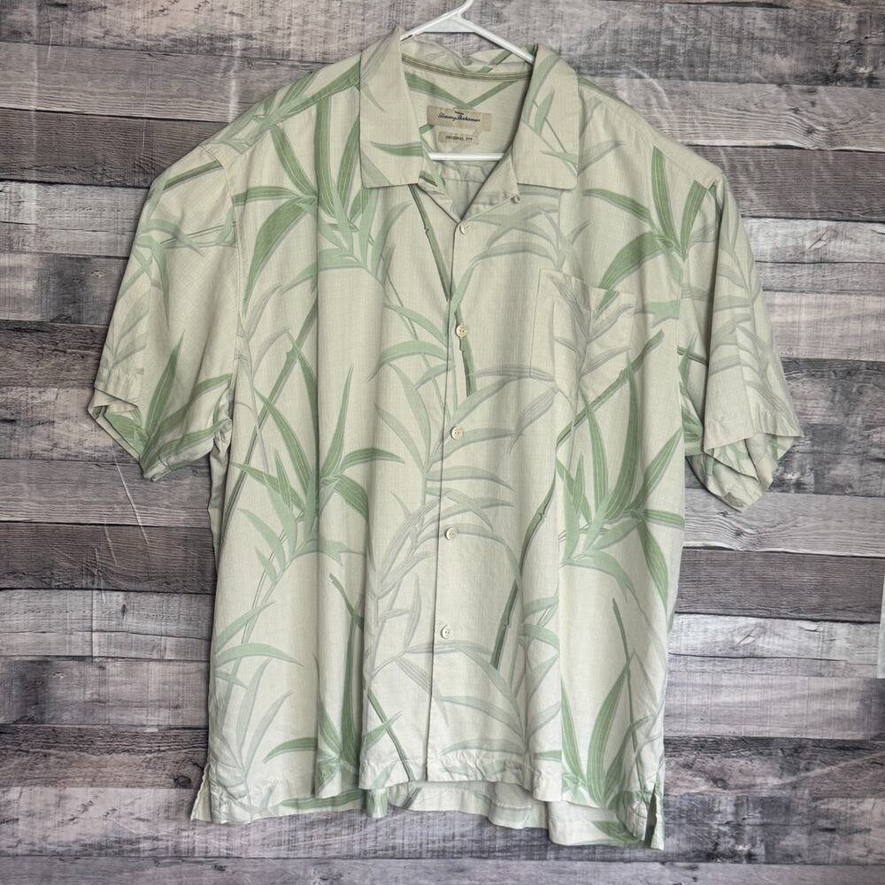 Tommy Bahama Silk Camp Hawaiian Shirt Mens 3XL Tan Floral Button Up Beach Preppy